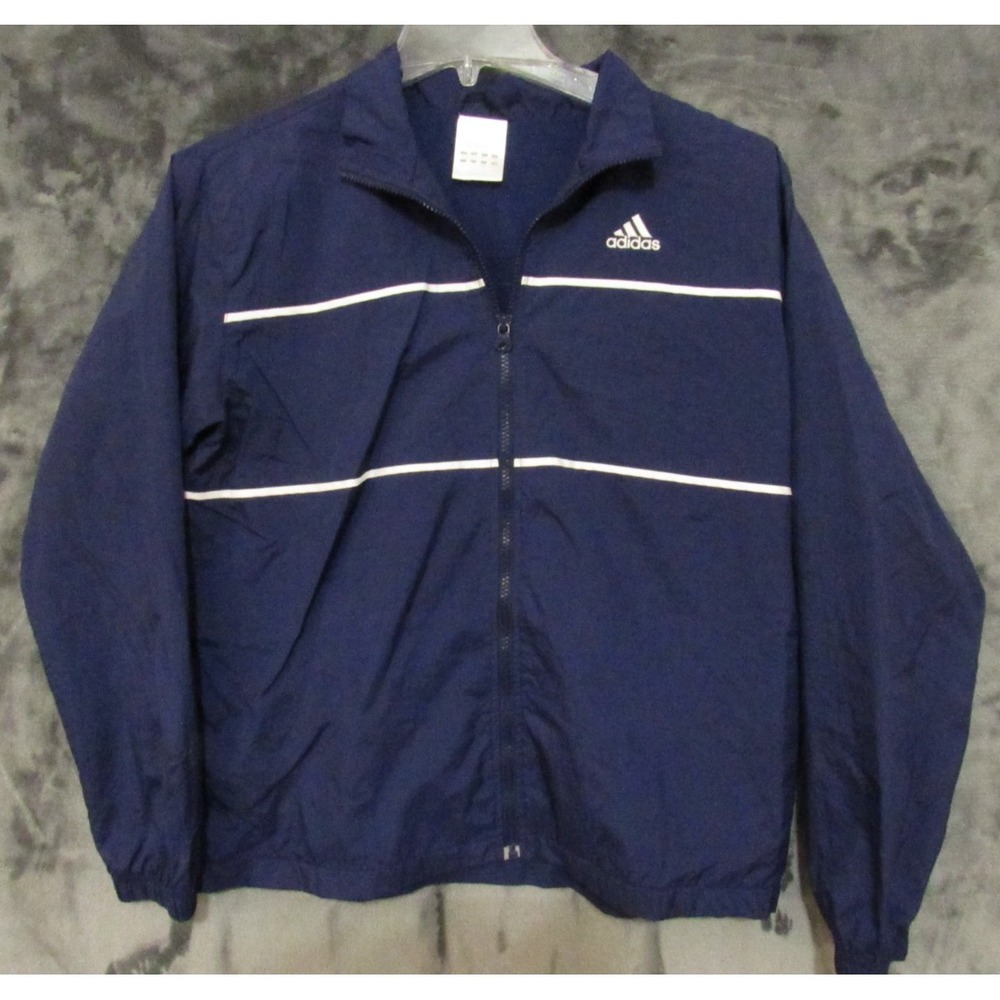Vintage Adidas Blue windbreaker Light Jacket with white stripe L Large   nice